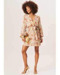 Gini London - Multi Color Stripe Chiffon Jacquard Wrap Mini Dress - Lyst