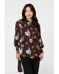 Izabel London - Floral Balloon Sleeve Semi Sheer Shirt - Lyst