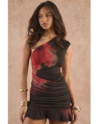Boohoo - Floral Asymmetric Ruched Mini Dress - Lyst