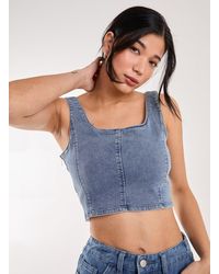 Pink Vanilla - Denim Cropped Corset Top - Lyst