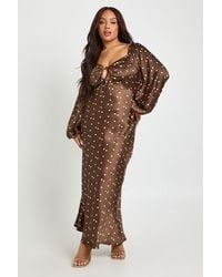 Boohoo - Plus Polka Dot Volume Sleeve Satin Midaxi Dress - Lyst
