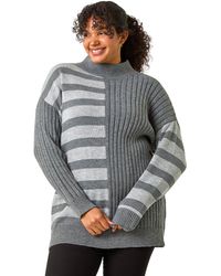 Roman - Curve Contrast Stripe High Neck Jumper - Lyst