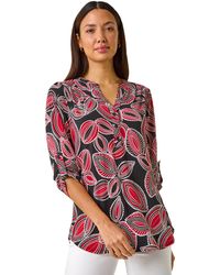 Roman - Textured Leaf Print V-Neck Stretch Shirt - Lyst