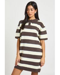 Boohoo - Stripe Collared Oversized Knitted Dress - Lyst
