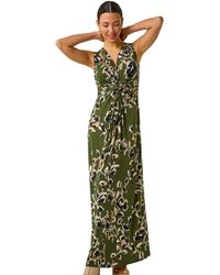 Roman - Leaf Print Twist Front Maxi Dress - Lyst