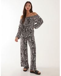 Blue Vanilla - Off The Shoulder Top And Wide Leg Trouser Set - Lyst