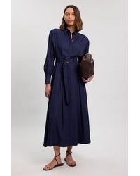 Karen Millen - Premium Viscose Linen Woven Shirt Dress With Buckle Belt - Lyst
