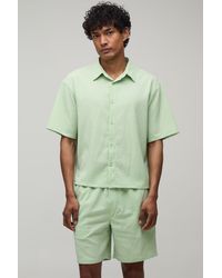 BoohooMAN - Stripe Seersucker Oversized Boxy Shirt & Relaxed Short Set - Lyst