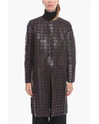 Bottega Veneta - Gebreide Leren Satijn Jas Met Trekkoord In Bruin - Lyst