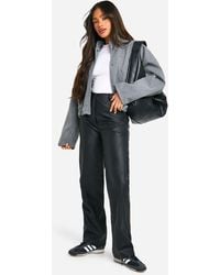 Boohoo - Straight Leg Leather Look Trousers - Lyst