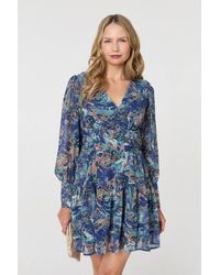 Izabel London - Printed Long Sleeve Pleated Short Dress - Lyst