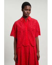 Karen Millen - Cotton Broderie Short Sleeve Blouse - Lyst