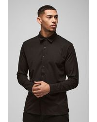 BoohooMAN - Long Sleeve Slim Fit Jersey Shirt - Lyst