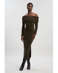 Karen Millen - Petite Off The Shoulder Brushed Textured Jersey Midi Dress - Lyst
