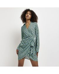 River Island - Wrap Mini Dress Printed - Lyst