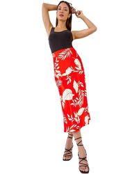 D.u.s.k - Floral Satin Elastic Waist A Line Midi Skirt - Lyst