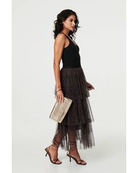 Izabel London - Animal Print Tiered Midi Skirt - Lyst