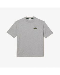 Lacoste - Loose Fit Large Crocodile Organic T-shirt In Grijs - Lyst