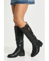 Boohoo - Chunky Knee High Buckle Detail Flat Boots - Lyst