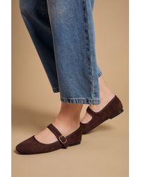 Oasis - Buffie Faux Suede Square Toe Mary Jane Padded Ballet Pumps - Lyst