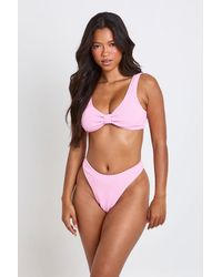 Boohoo - Textured High Leg Bikini Bottom - Lyst