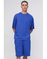 BoohooMAN - Oversized Panelled Embroidered T-Shirt And Short Set - Lyst