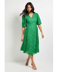 Wallis - Lace Puff Sleeve Midi Dress - Lyst