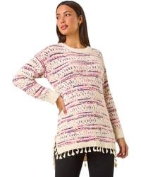 Roman - Boucle Fringe Hem Tunic Jumper - Lyst