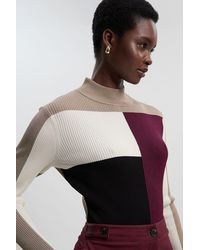 Karen Millen - Slinky Rib Knit Colour Block Top - Lyst