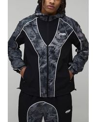 BoohooMAN - Regular Fit Nylon Camo Colour Block Piping Hooded Track Jacket - Lyst
