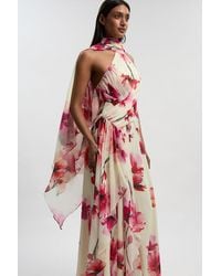 Karen Millen - Floral Print Crinkle Cross Front Georgette Woven Maxi Dress - Lyst