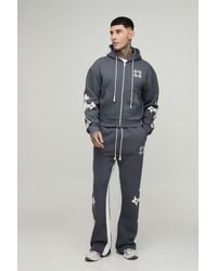 BoohooMAN - Tall Shrunken Cross Hooded Zip Flare Gusset Tracksuit - Lyst