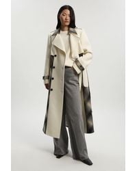 Karen Millen - Wool Check Tailored Belted Trench Midi Coat - Lyst