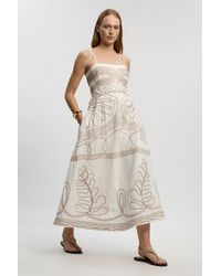 Karen Millen - Petite Cotton Linen Cornelli Embroidered Strappy Woven Midi Dress - Lyst