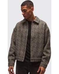 BoohooMAN - Heavyweight Boucle Herringbone Overshirt - Lyst