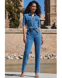 Sosandar - Mid Denim Tie Waist Utility Jumpsuit - Lyst