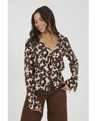 Brave Soul - Cow Print Long Sleeve Collared Blouse - Lyst