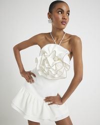River Island - Mini Dress 3D Flower Embellished Sleeveless - Lyst