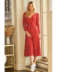Sosandar - Spot Print Ruched Front Midi Dress - Lyst