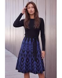 Roman - Chevron Knit Belted Dress - Lyst