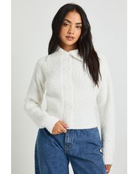 Boohoo - Textured Knit Collared Button Down Cardigan - Lyst
