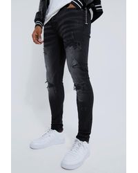 BoohooMAN - Skinny Stretch Rip And Repair Biker Washed Jeans - Lyst