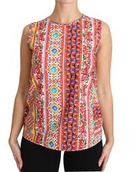 Dolce & Gabbana - Puur Katoenen Tanktop Met Bloemenprint En Carretto-print - Lyst