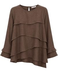 MixRay - Frilly Long Sleeve Crew Neck Blouse - Lyst