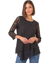 Roman - Burnout Print Asymmetric Stretch Top - Lyst