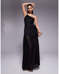 ASOS - One Shoulder Asymmetric Satin & Chiffon Maxi Dress - Lyst
