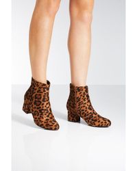 Quiz - Lepoard Print Block Heel Ankle Boots - Lyst