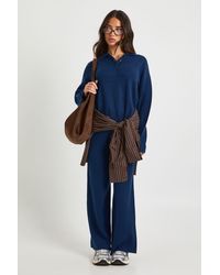 Boohoo - Petite Collared Button Down Oversized Knitted Jumper And Straight Leg Trouser Co-Ord - Lyst