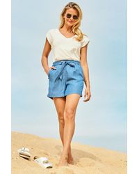 Sosandar - Tie Waist Denim Shorts With Pockets - Lyst