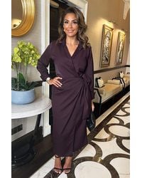 AX Paris - Plum Side Tie Waist Wrap Midi Dress - Lyst